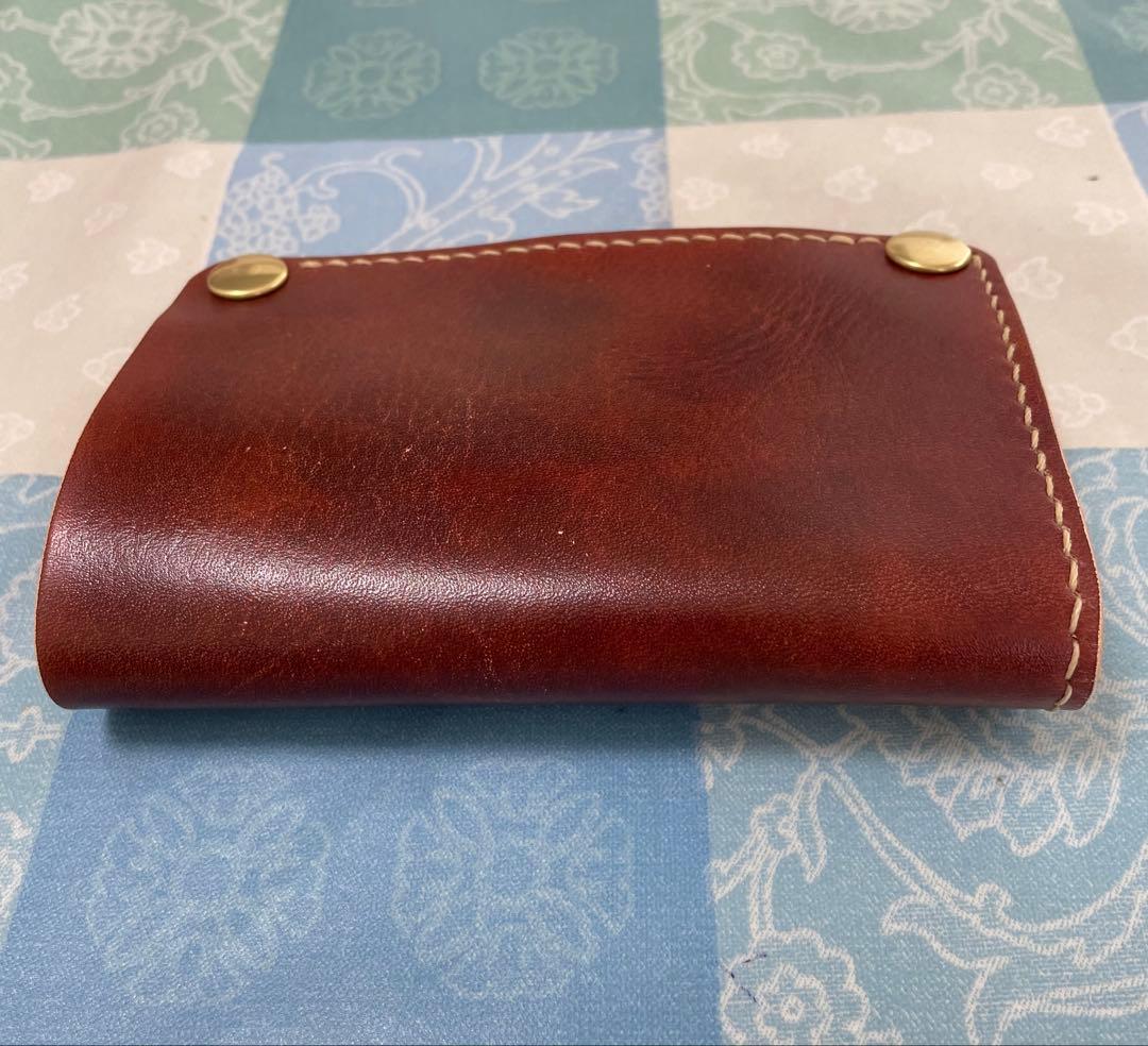 トラッカーウォレット　ミドルサイズ　お札を楽に収納　赤＋茶＋ナチュラル