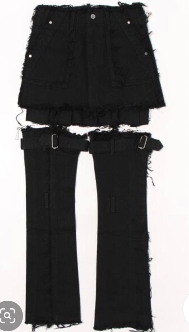 Leg Cutout Bondage Denim Skirt 黒M