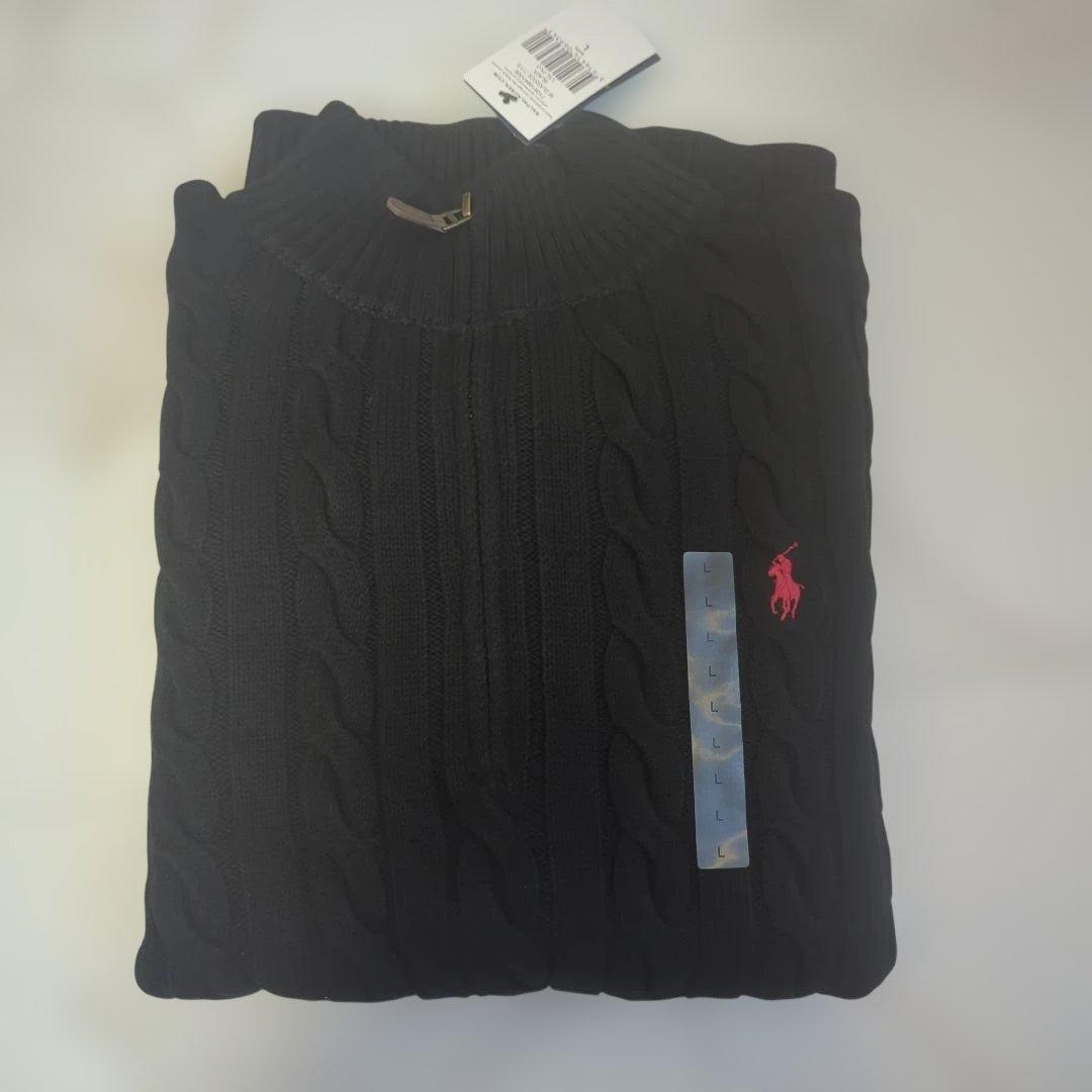 【新品】ポロラルフローレン ハーフジップ ケーブルニット ブラック L