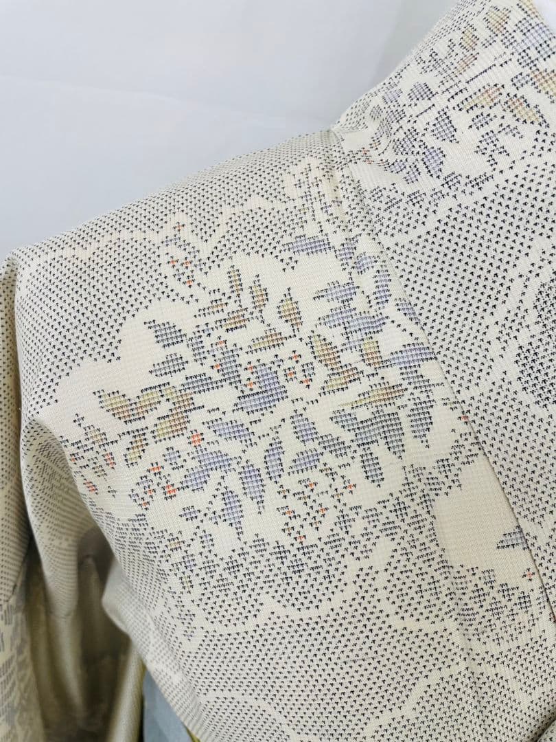 お見分け済　美品　正絹袷　雲取り　本場白大島紬単品