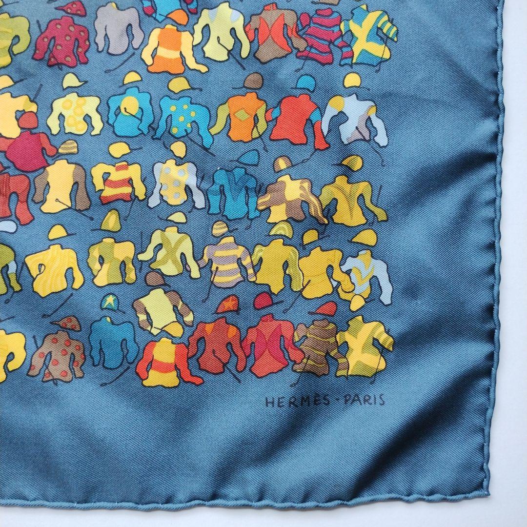 SORA.様専用 HERMES プチカレ 騎手柄 スカーフ シルク 藍色
