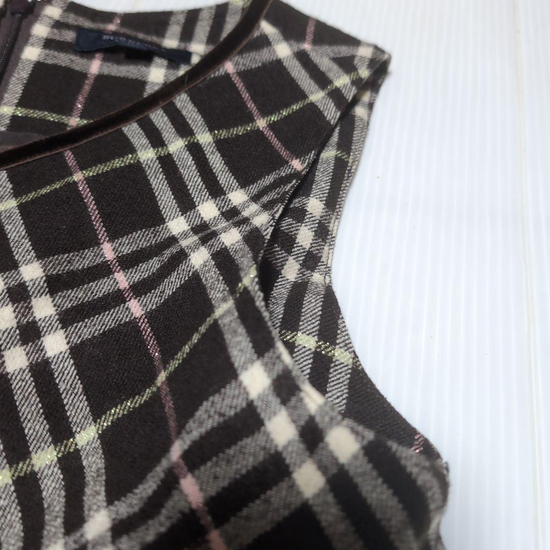160☆BURBERRY バーバリー☆ベロアリボン付き！チェック柄ワンピース☆