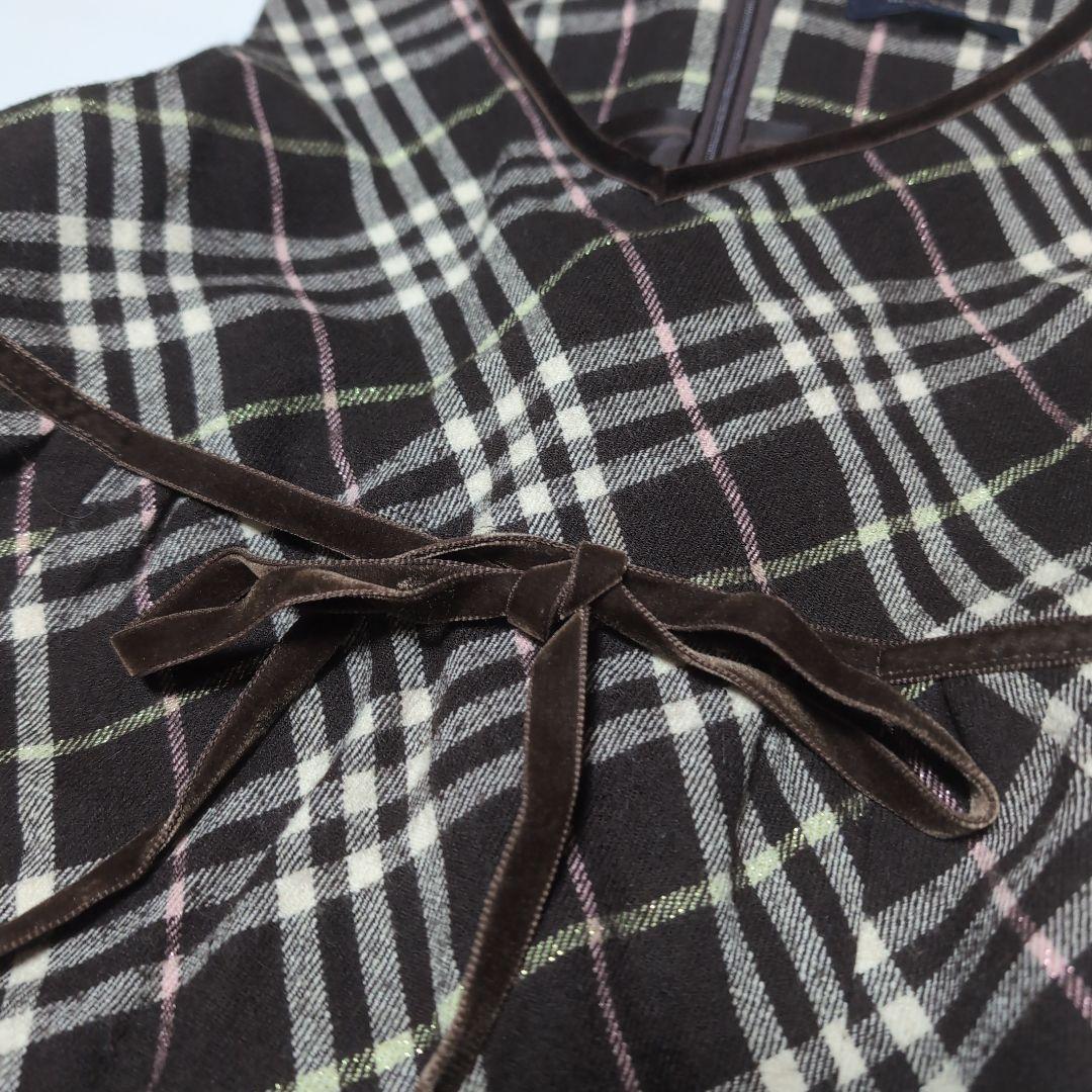 160☆BURBERRY バーバリー☆ベロアリボン付き！チェック柄ワンピース☆
