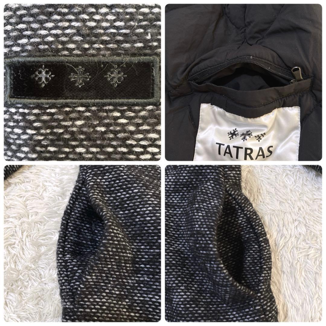 TATRAS ツィードロングダウンコート Aライン ビッグ襟 M相当