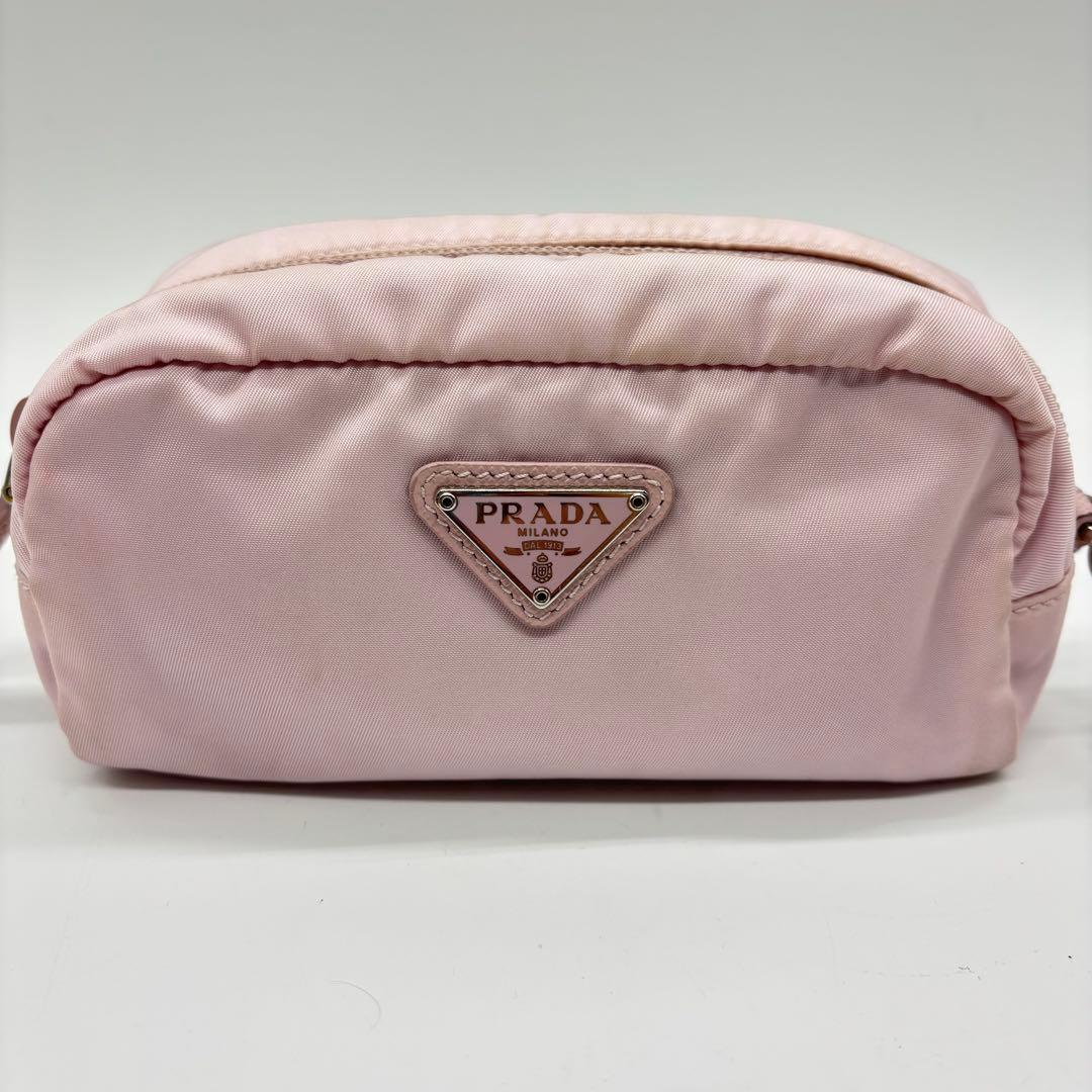 PRADA プラダ ピンク ナイロン ポーチ 三角プレート