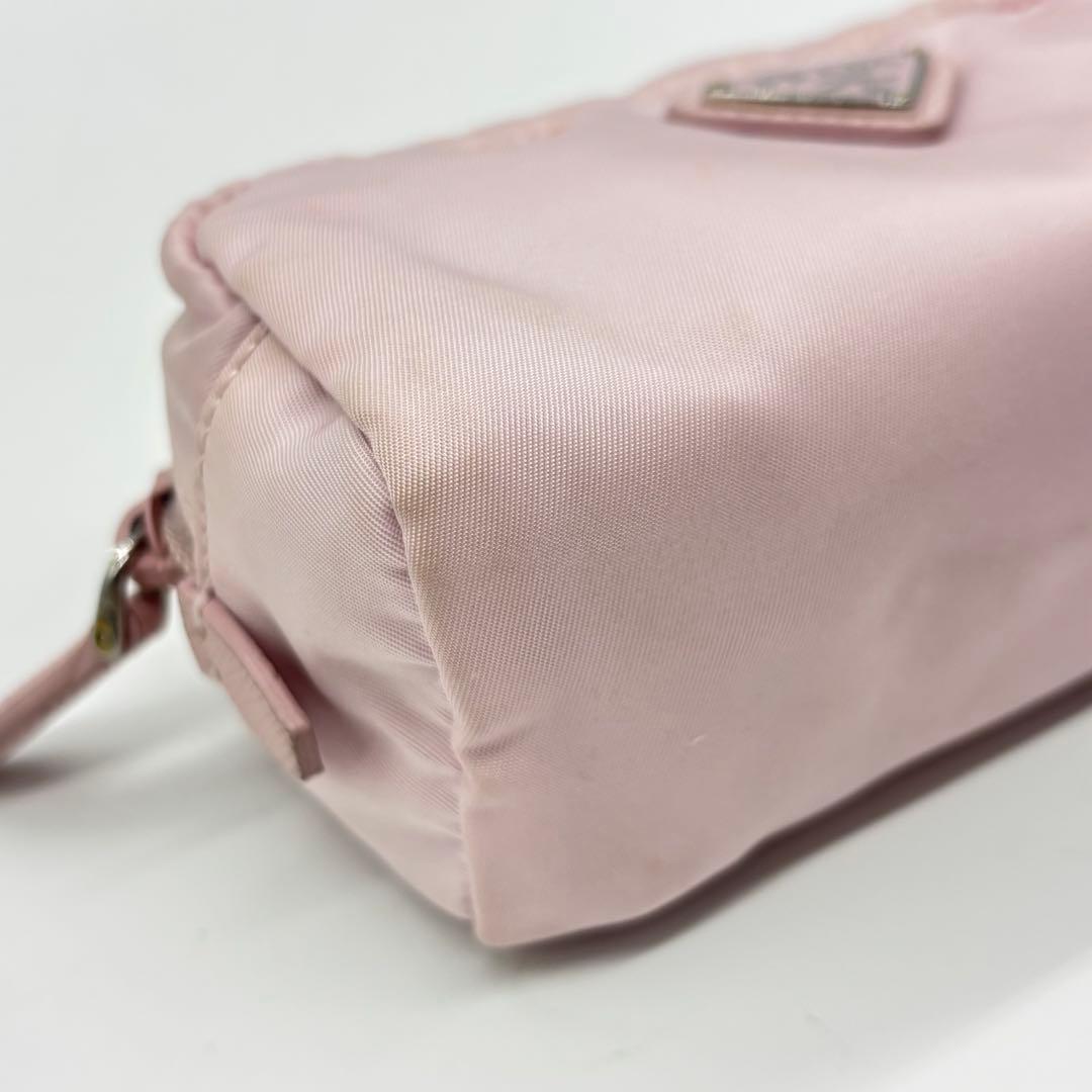 PRADA プラダ ピンク ナイロン ポーチ 三角プレート