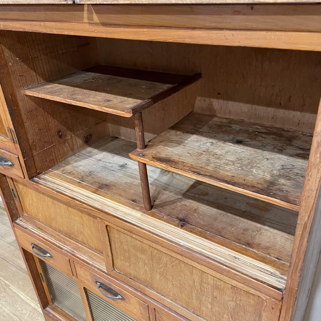 昭和 レトロ 戸棚 モールガラス 食器棚 本棚 アンティーク 当時物 水屋