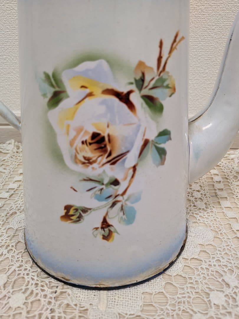 フランス アンティーク JAPY ホーロー ポット 薔薇 シャビー ブロカント