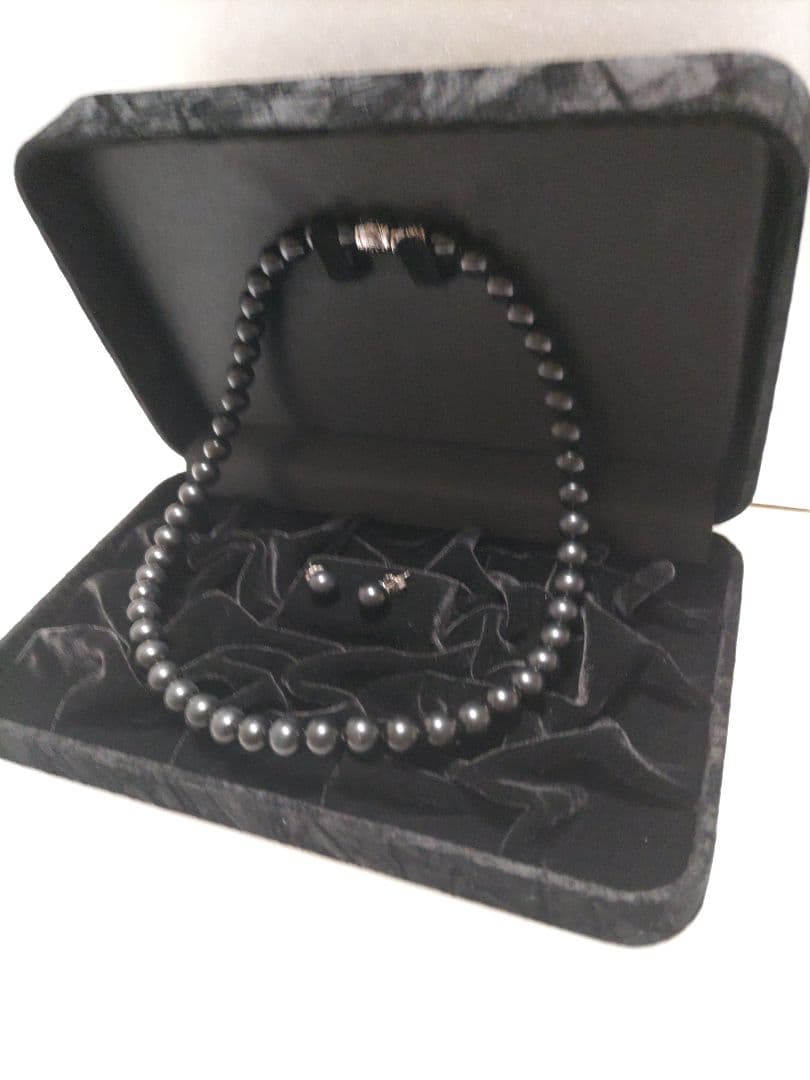 岩佐公式 天然8mm ジェット ネックレス ピアス 2点セット