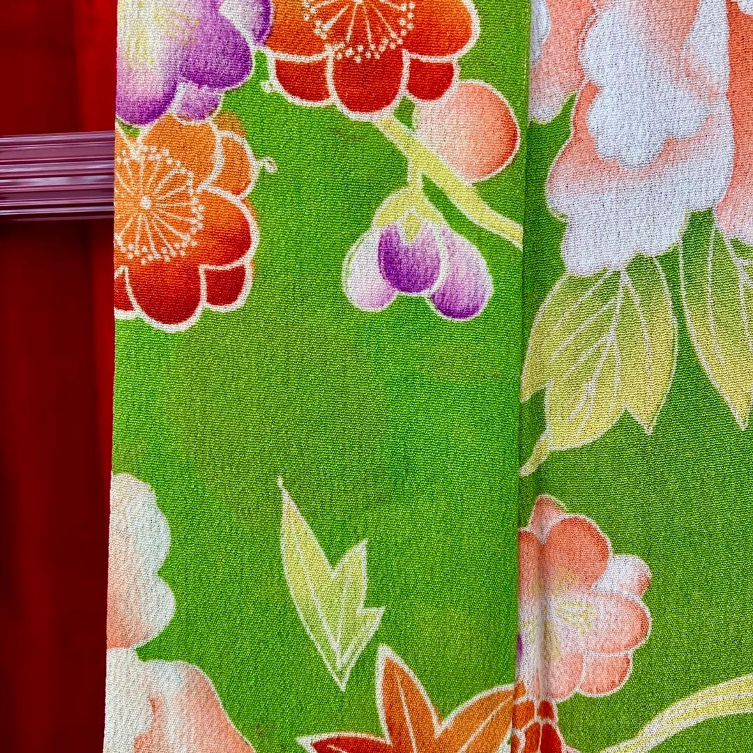 若草色 アンティーク着物 縮緬 ジュニア 十三詣り NO26 - メルカリ