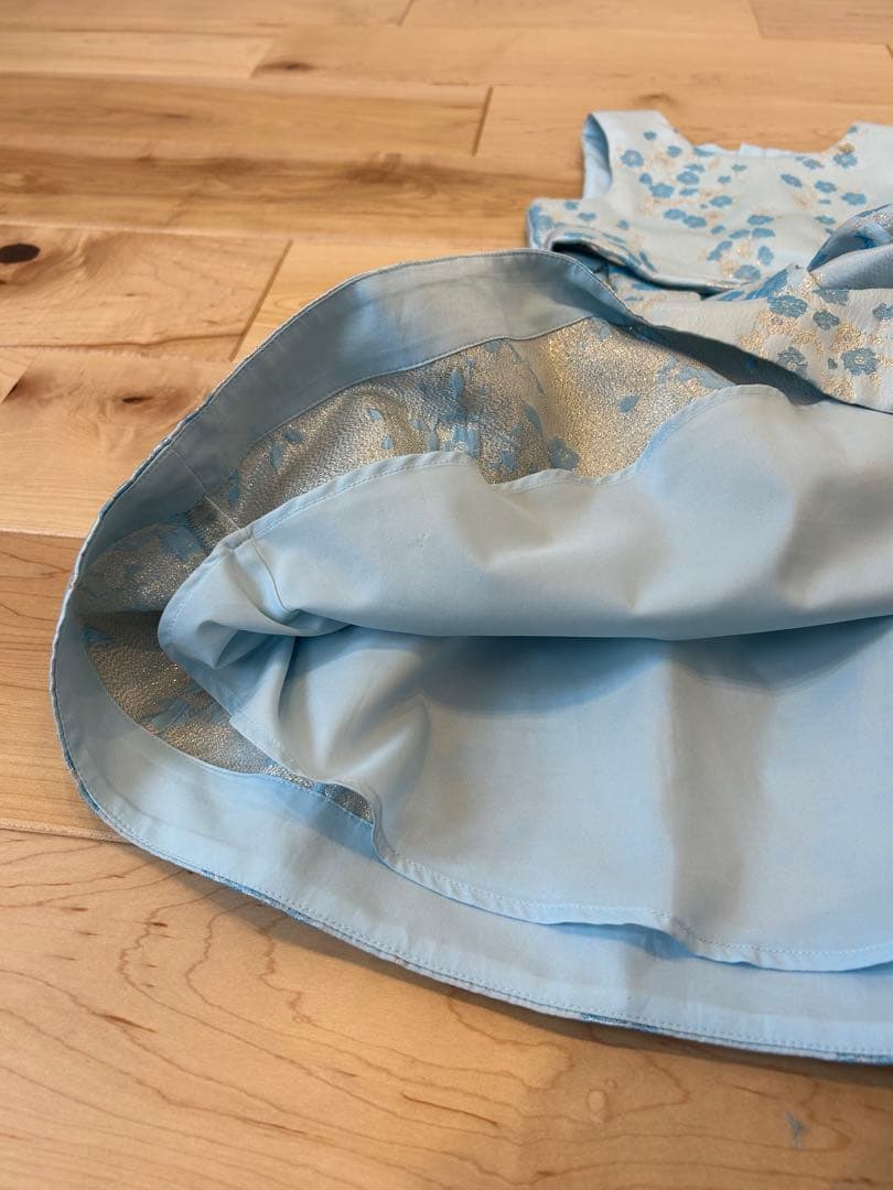 kate spade】 水色 花柄 刺繍 リボンベルト ノースリーブワンピース