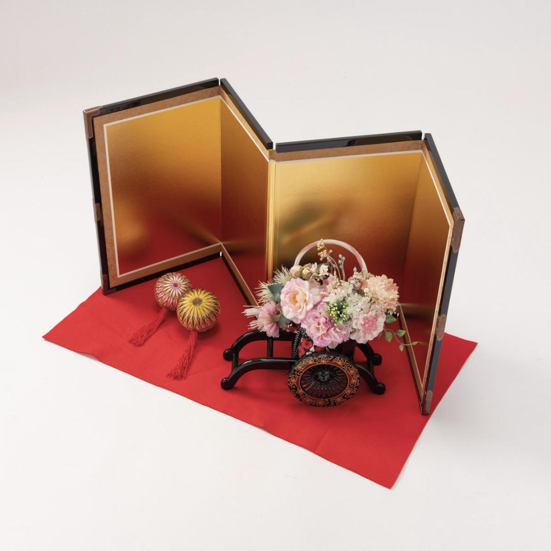 和風縁起飾り 御所車 手毬 金屏風 毛氈