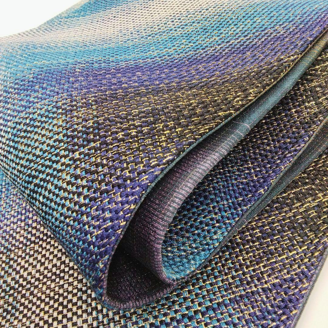 本手組細帯 風繭結 半幅帯 金糸 ブルー 組工房まえだ 西陣 #4948