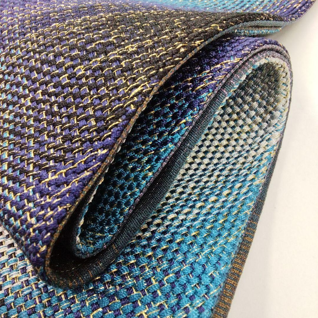 本手組細帯 風繭結 半幅帯 金糸 ブルー 組工房まえだ 西陣 #4948