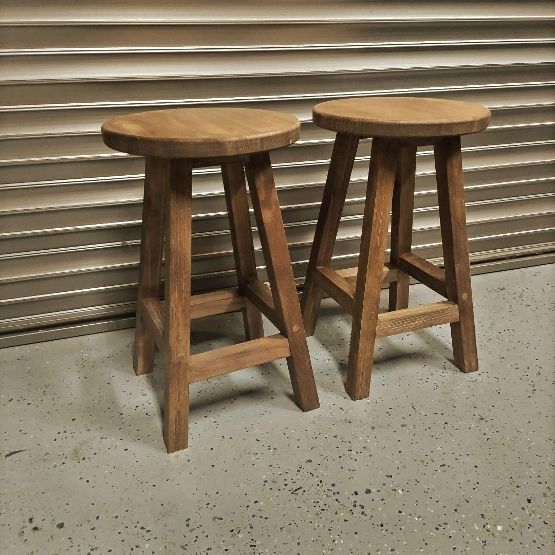 木製 丸イス スツール ハンドメイド 座面高44cm 2脚 - メルカリ