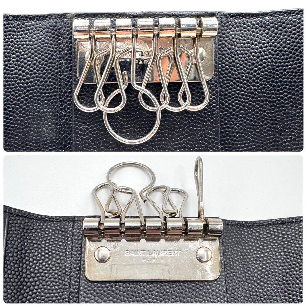 美品✨サンローラン　6連　キーケース　キーリング　キャビアスキン　YSL　黒