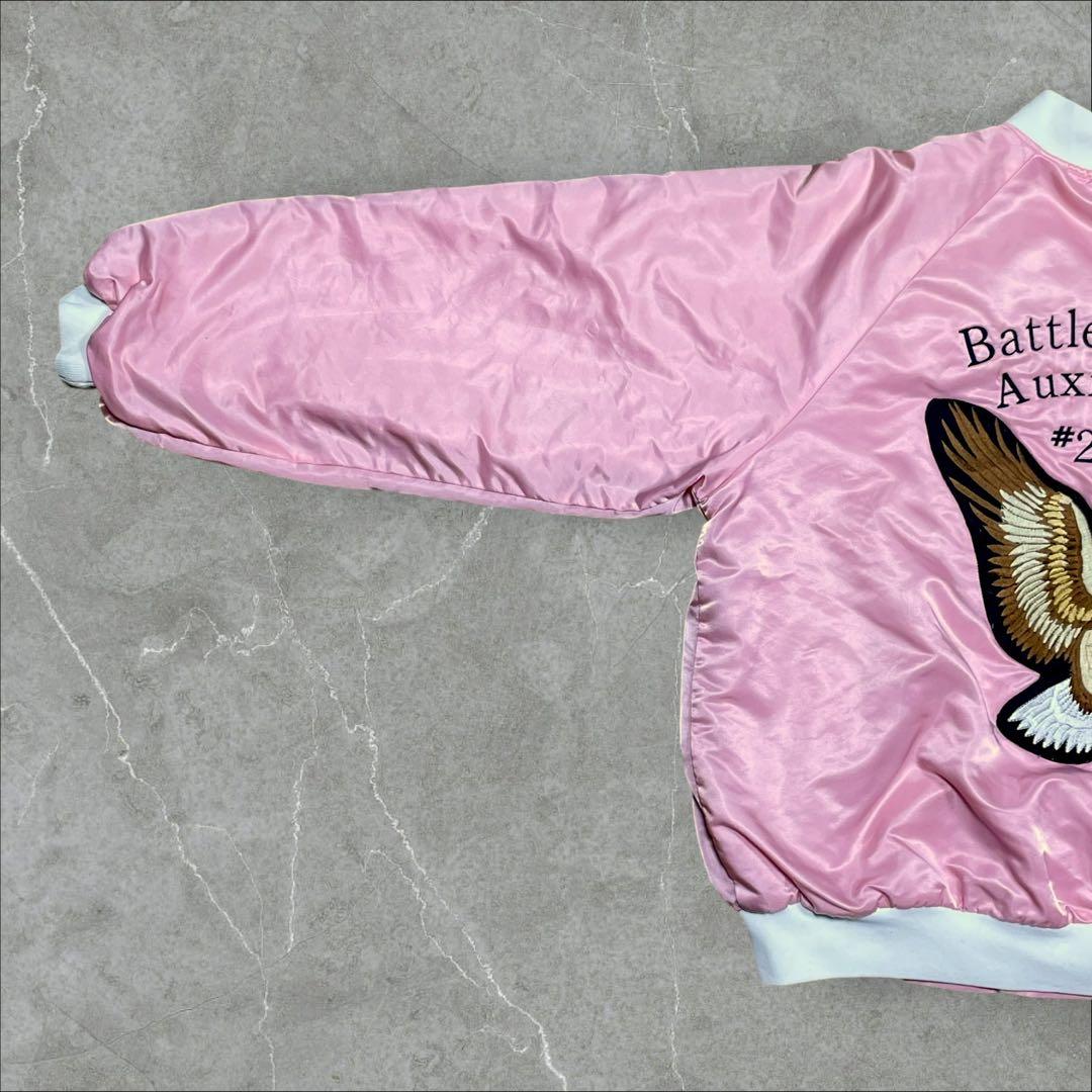 【ちの】USA製HARTWELL染まりピンクサテンスタジャン刺繍タカXL