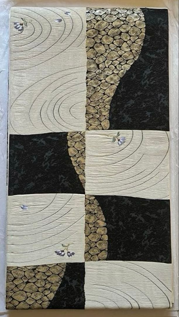 深*鈴様 未使用　袋帯 波模様 黒白　みつる帯　河瀬満織物