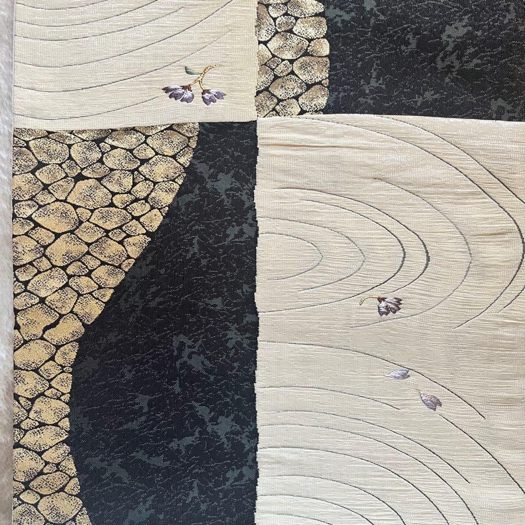 深*鈴様 未使用　袋帯 波模様 黒白　みつる帯　河瀬満織物