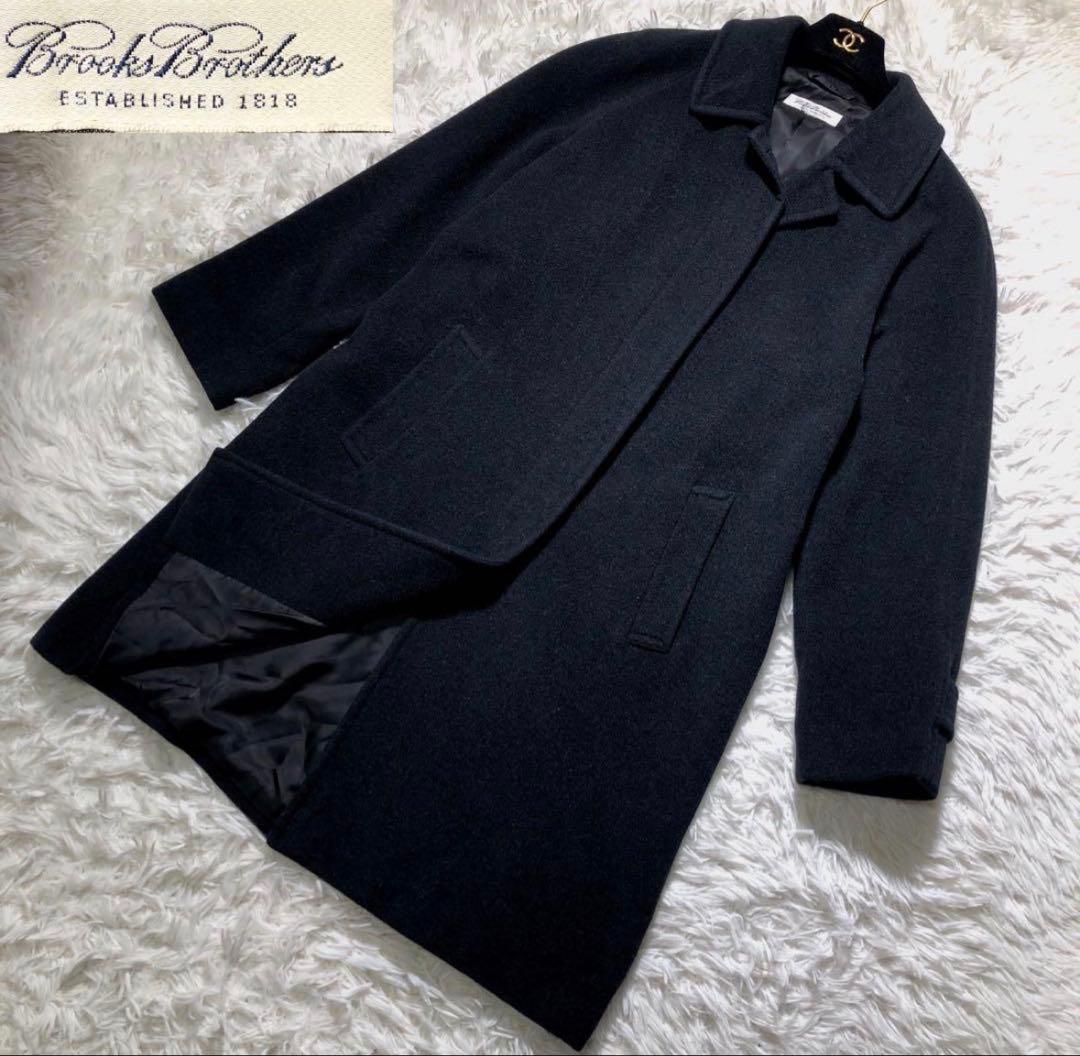 美品 ブルックスブラザーズ アンゴラ混 ロングコート 9号相当 ブラック