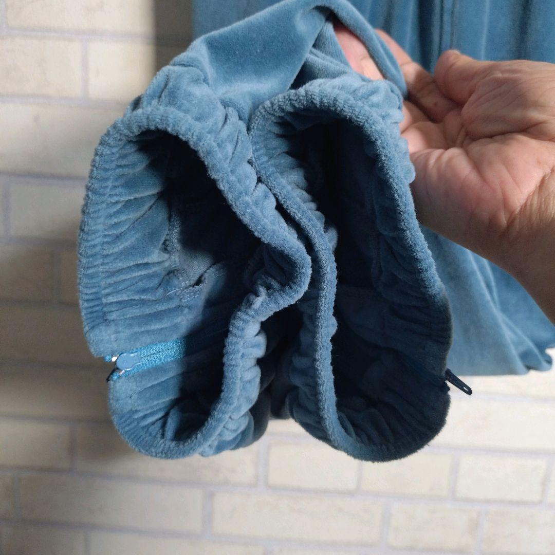 ケボズ★刺繍ロゴ ベロア セットアップ 上下セット くすみ青 L 日本製