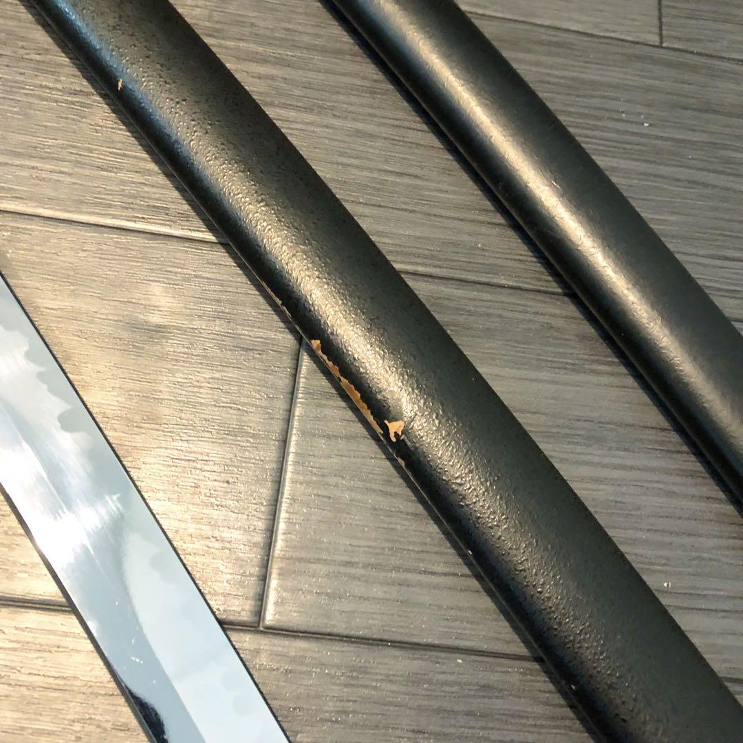 本格模造刀　優刃紋刀身　樋入り　龍刻印　太刀　脇差　大小セット　緑拵え