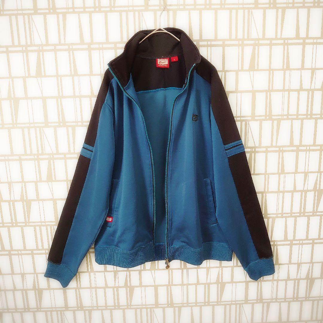 好配色 オニツカタイガー トラックジャケット 見返り虎 刺繍ロゴ 青系 L