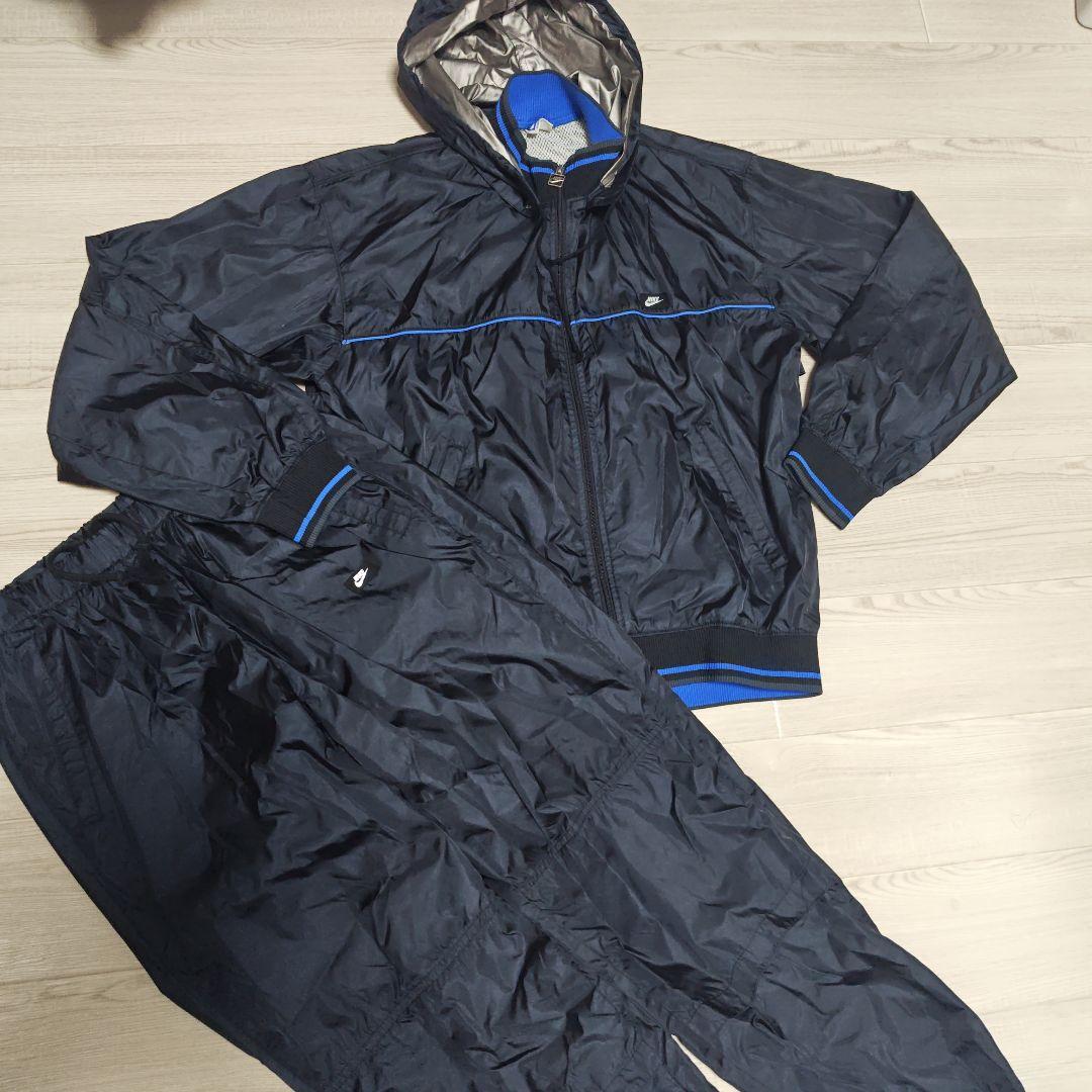 希少 80sナイキNIKE アルミコーティング上下 サウスーツ ネイビー