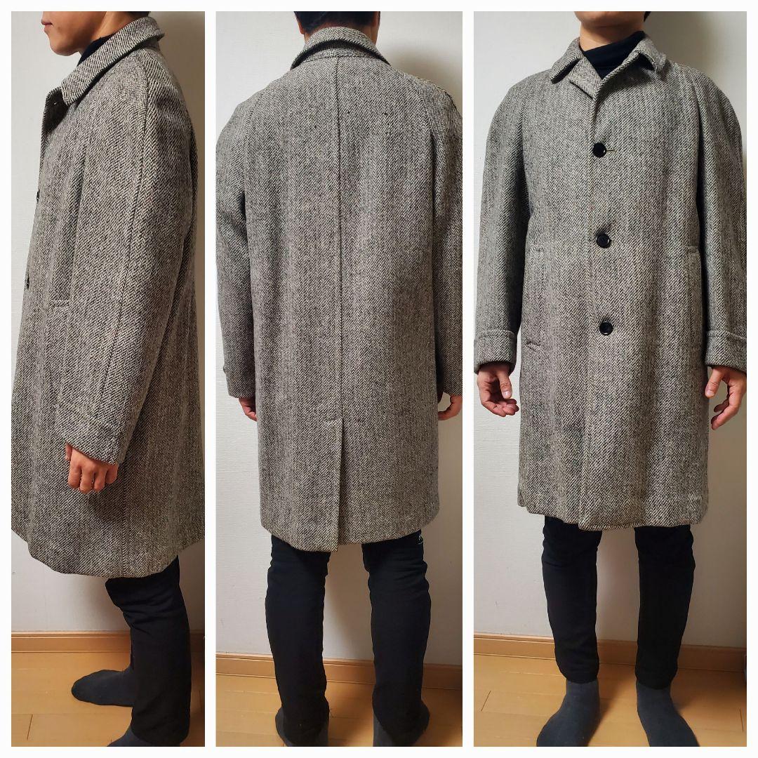 【米国製美品】60s ヴィンテージ　ラグラン　ハリスツイード　コート　グレー