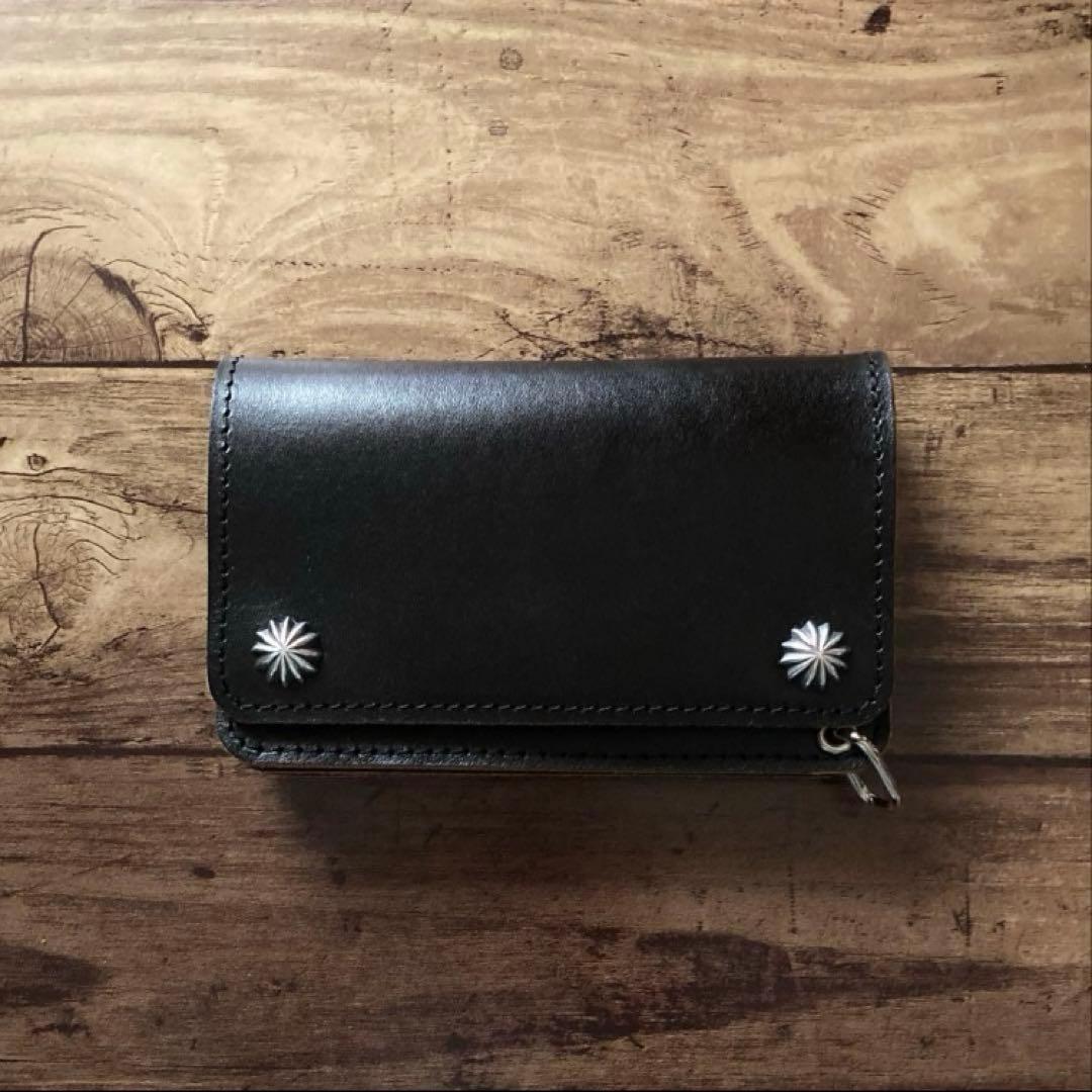 【りんパパ】ミドルトラッカーウォレット 茶芯ブラック【お札を折らずに収納】