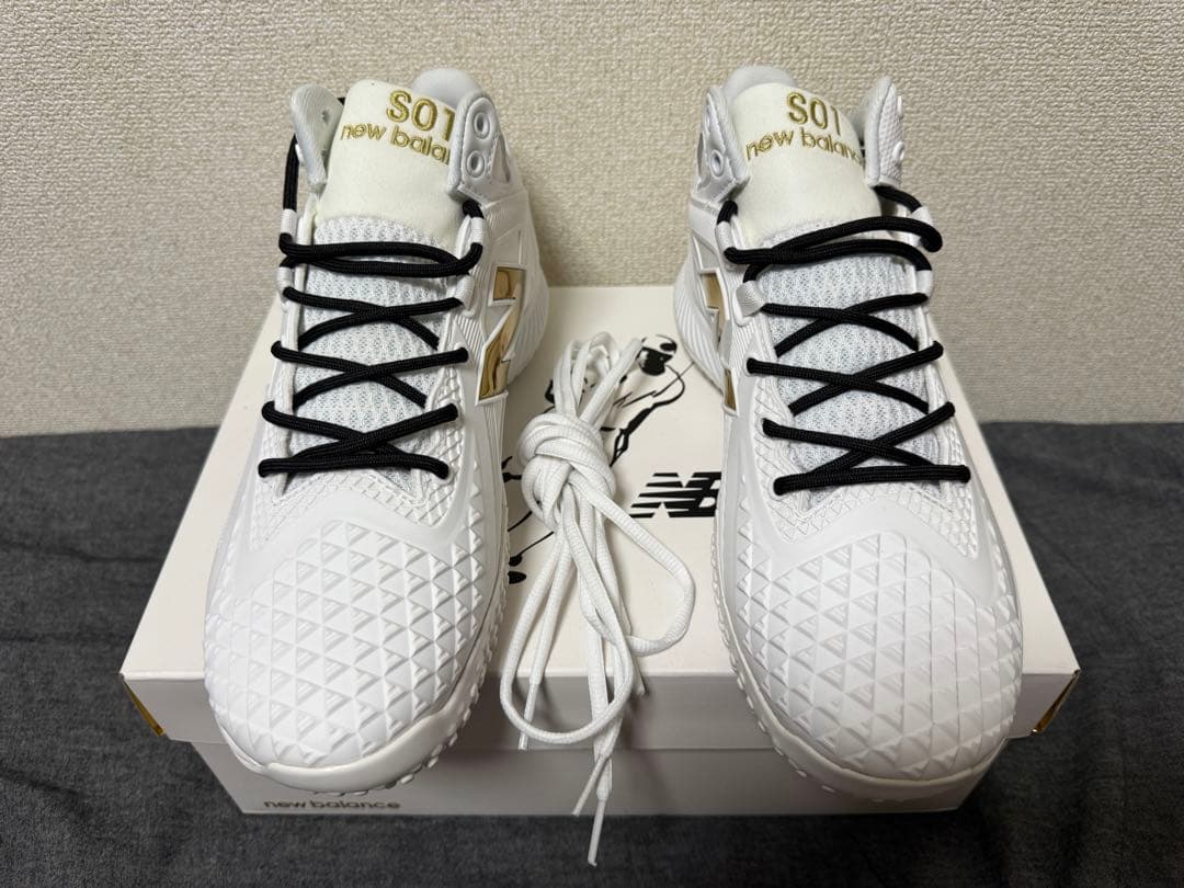 値下新品 new balance S01 ホワイト/ゴールド スニーカー大谷翔平