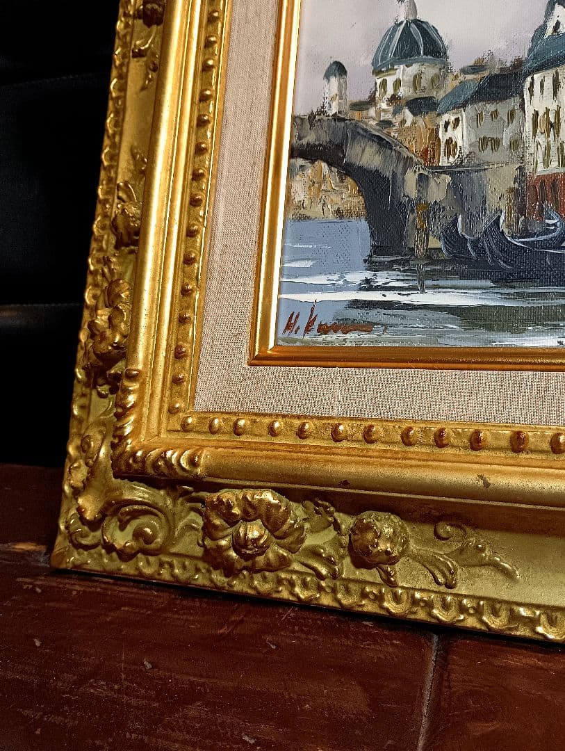 黒沢久 ベニス ベネチア 油彩 サイン イタリア ゴールド 水の都 華芳の