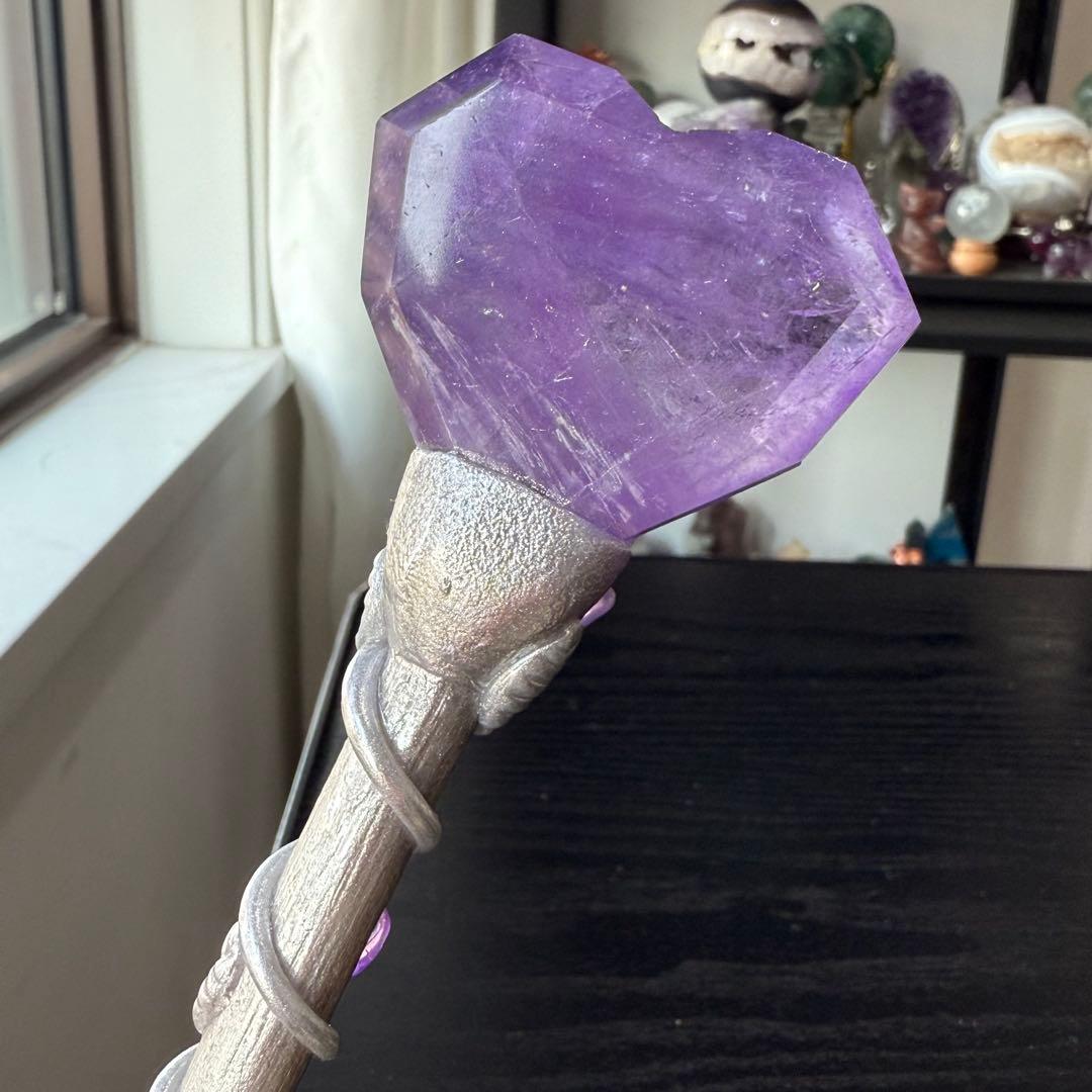 【かおる】天然石アメジストの魔法棒　置物NO.120514