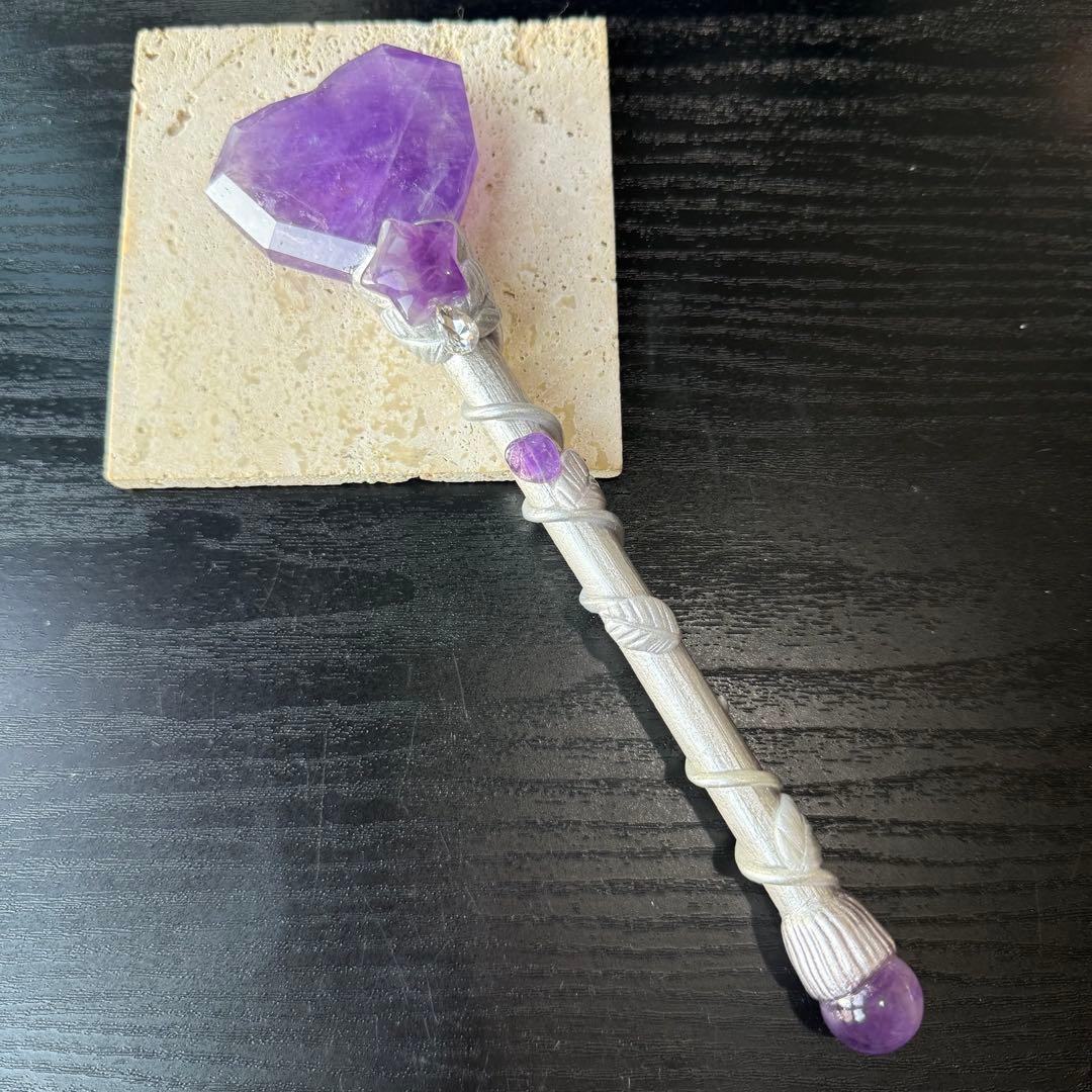 【かおる】天然石アメジストの魔法棒　置物NO.120514