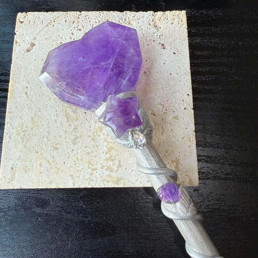 【かおる】天然石アメジストの魔法棒　置物NO.120514