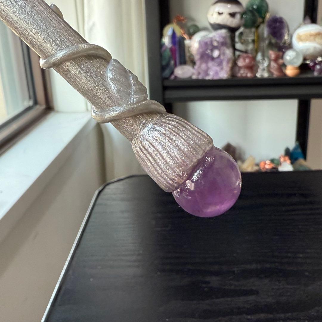 【かおる】天然石アメジストの魔法棒　置物NO.120514
