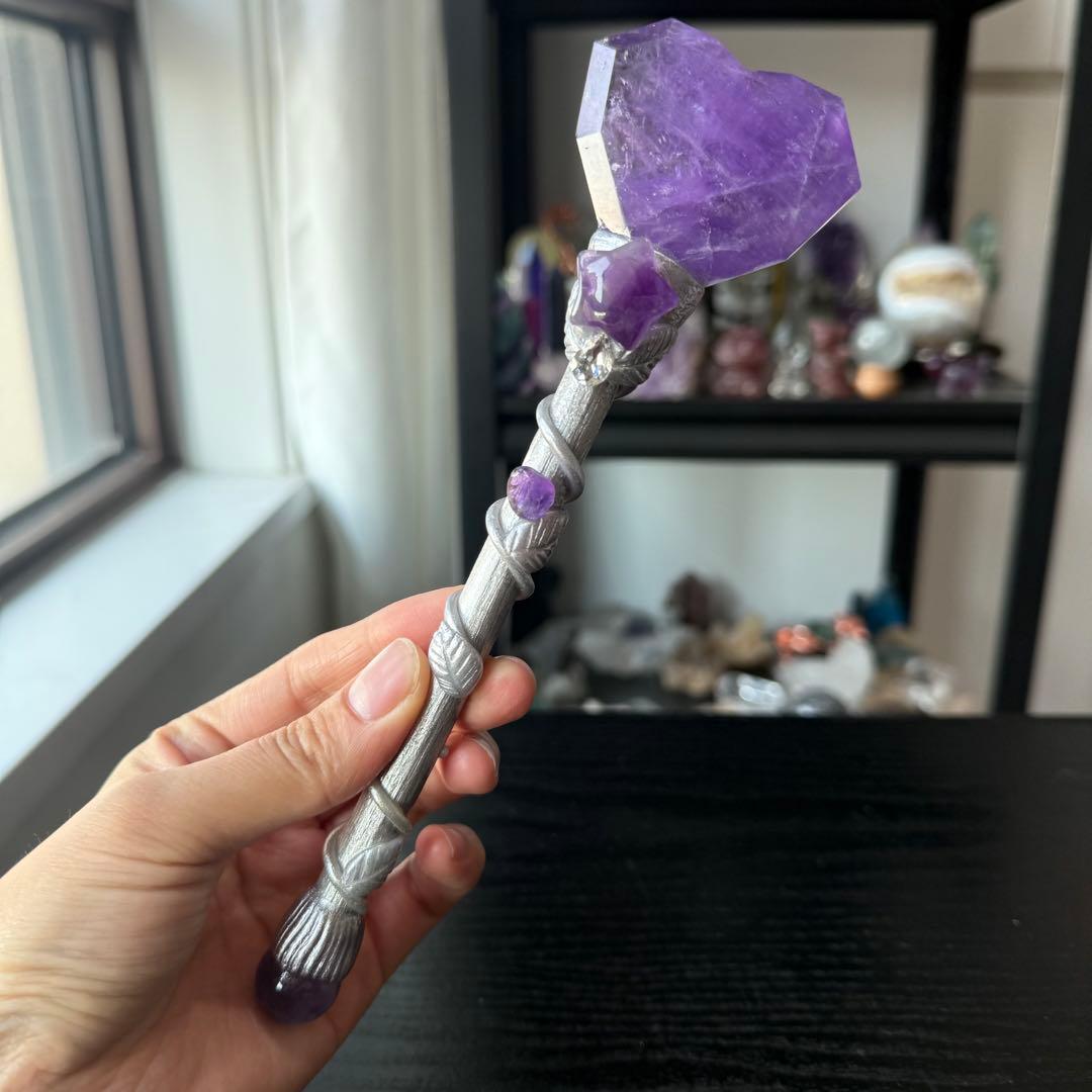 【かおる】天然石アメジストの魔法棒　置物NO.120514