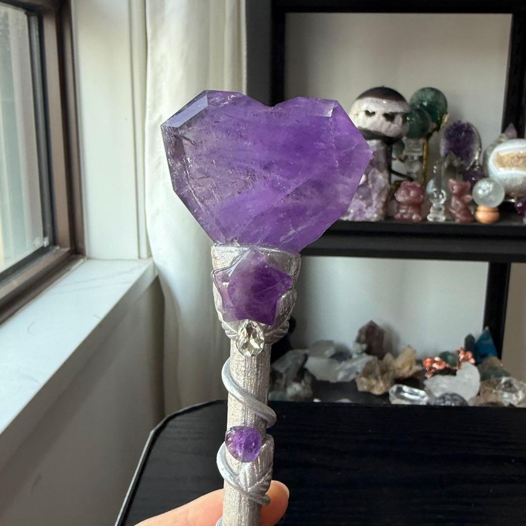 【かおる】天然石アメジストの魔法棒　置物NO.120514