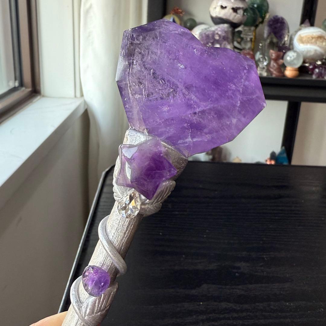 【かおる】天然石アメジストの魔法棒　置物NO.120514
