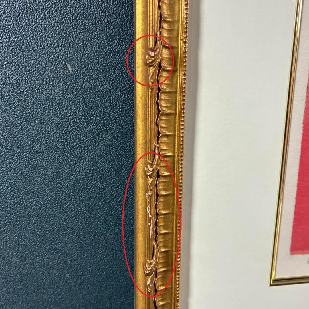 美品 ポール・ギヤマン「赤い花とバイオリンと馬」リトグラフ 直筆サイン入 額縁入