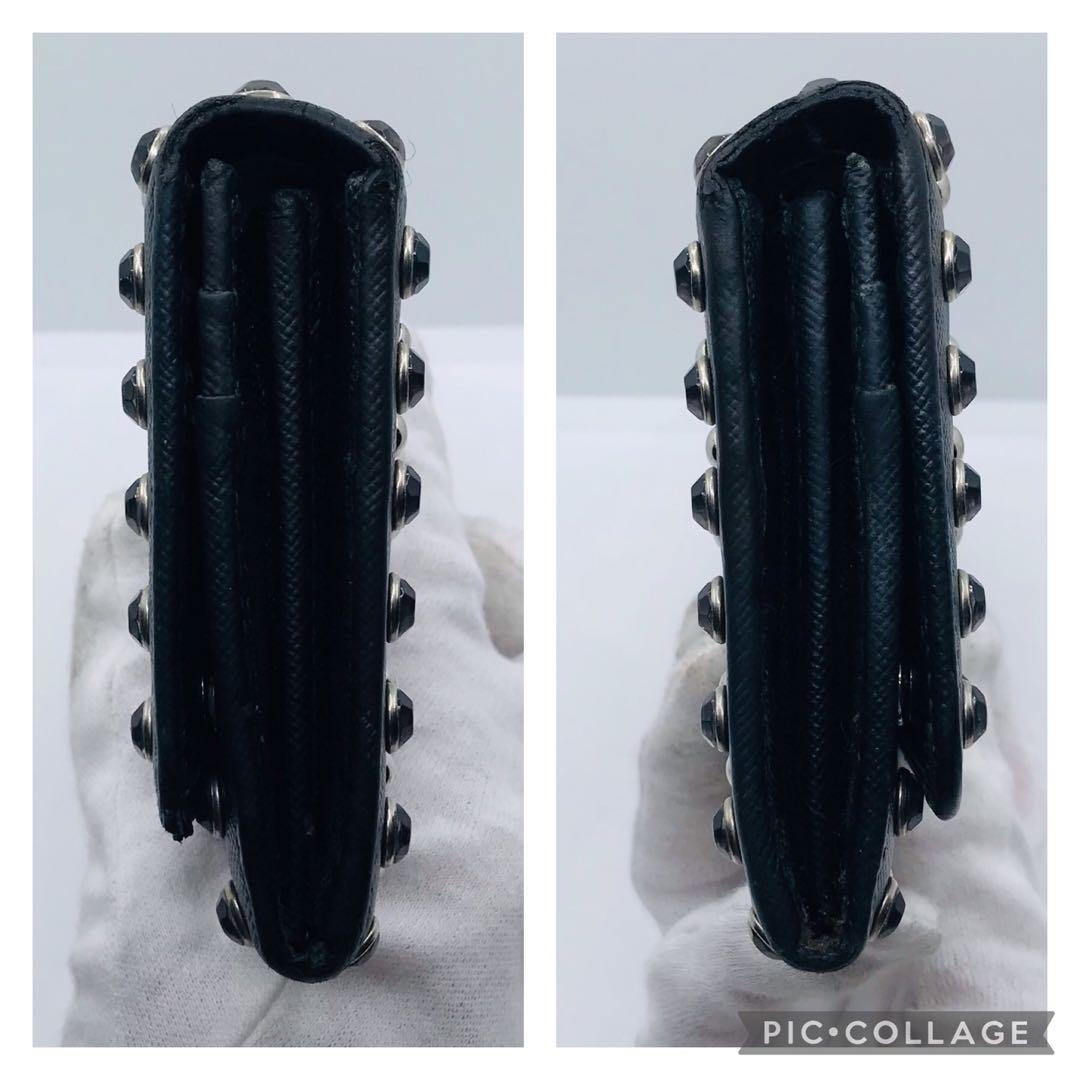 PRADA✨プラダ サフィアーノ スタッズ 長財布 シルバーロゴ金具 ネイビー