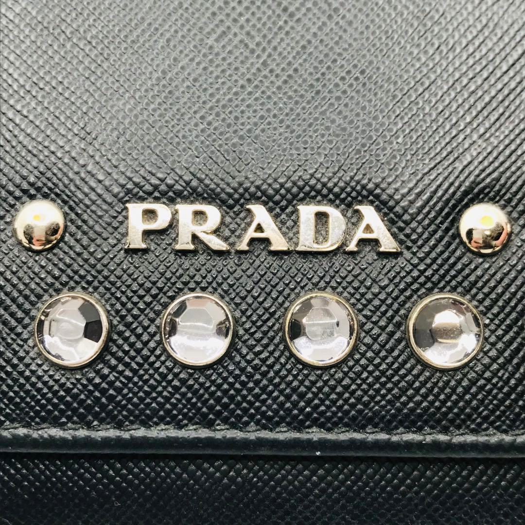 PRADA✨プラダ サフィアーノ スタッズ 長財布 シルバーロゴ金具 ネイビー