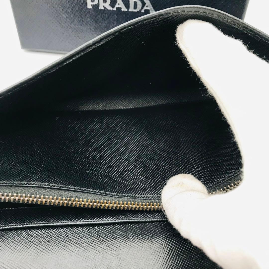 PRADA✨プラダ サフィアーノ スタッズ 長財布 シルバーロゴ金具 ネイビー
