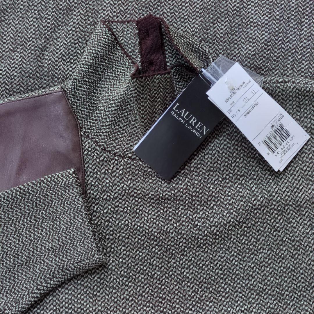 新品タグ付きローレンラルフローレン フェイクレザートリムウールセータードレス S