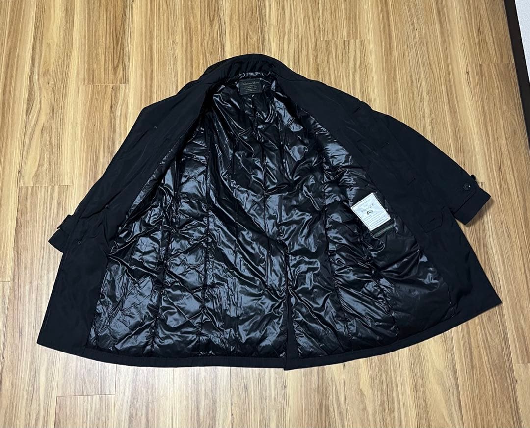 【美品 希少L】 ナノユニバース 西川ダウン ステンカラーコート ジャケット 黒