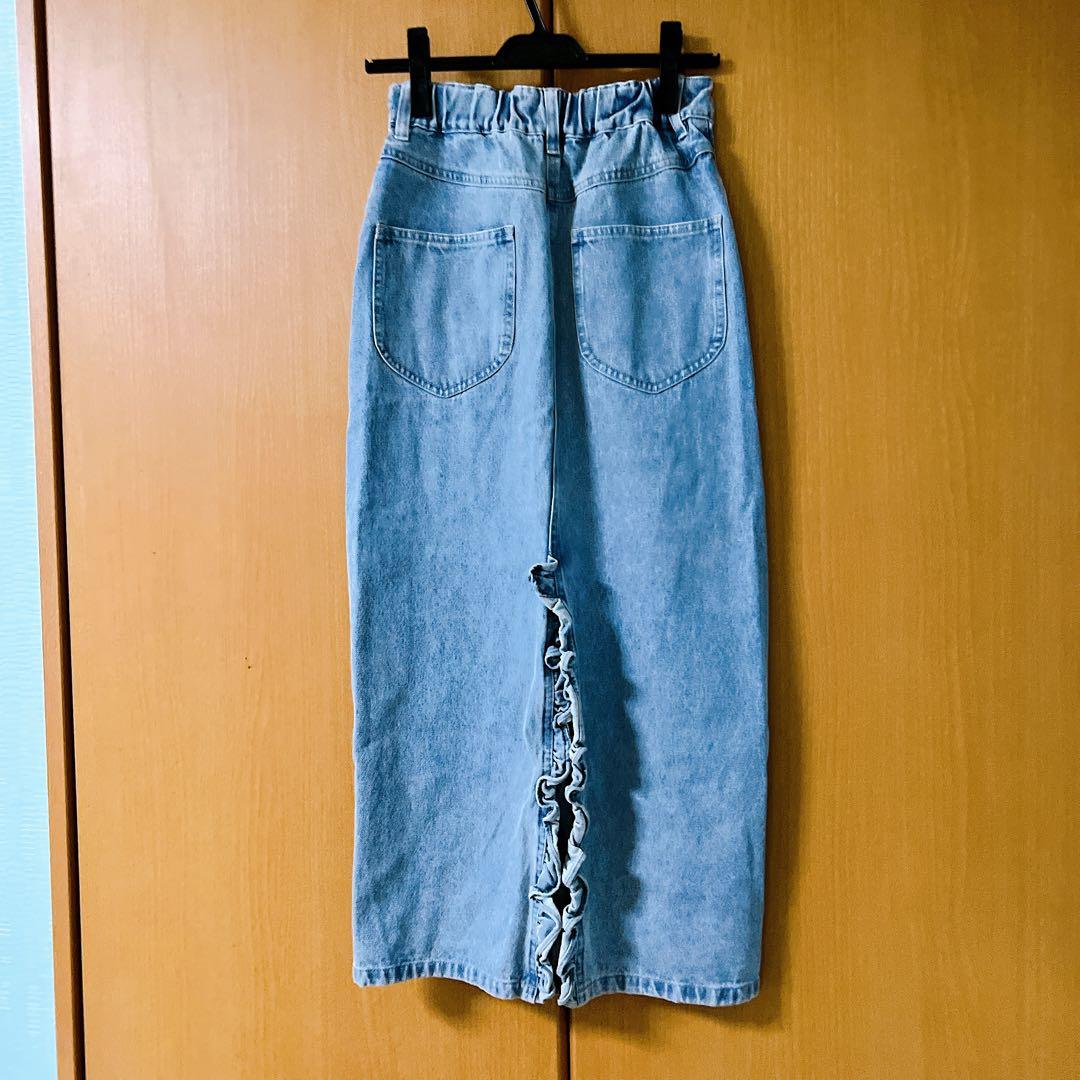 【美品】パール付きデニムタイトマキシスカート 34 ラブティックボンボン