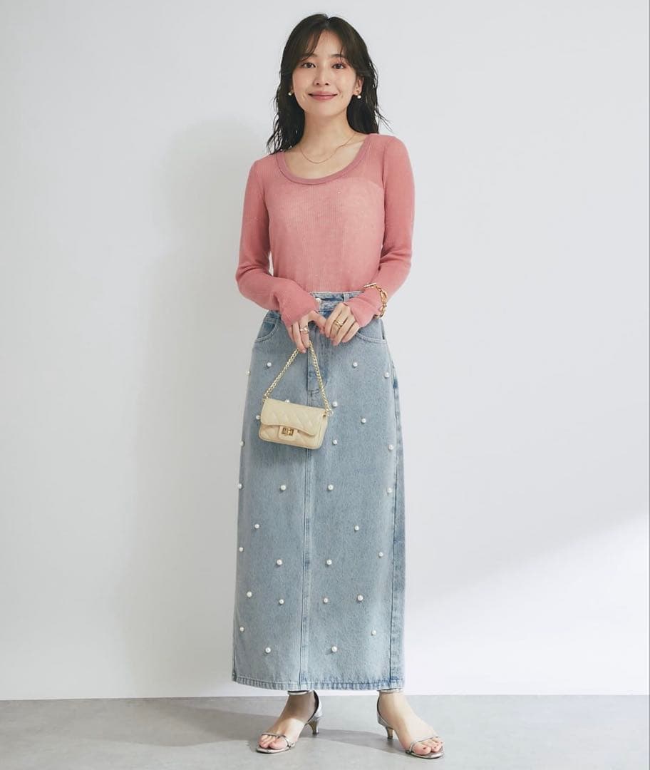 【美品】パール付きデニムタイトマキシスカート 34 ラブティックボンボン