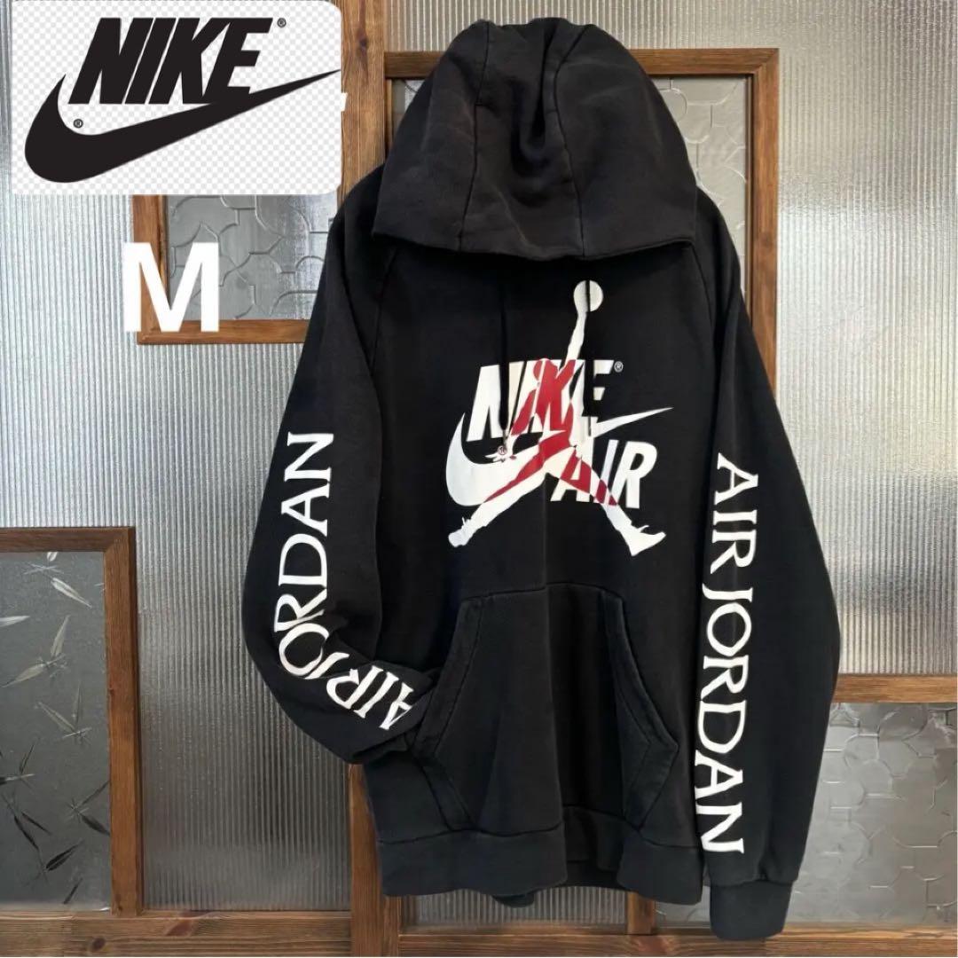 NIKE エアジョーダン ビッグロゴパーカー M ブラック裏起毛 袖ロゴ