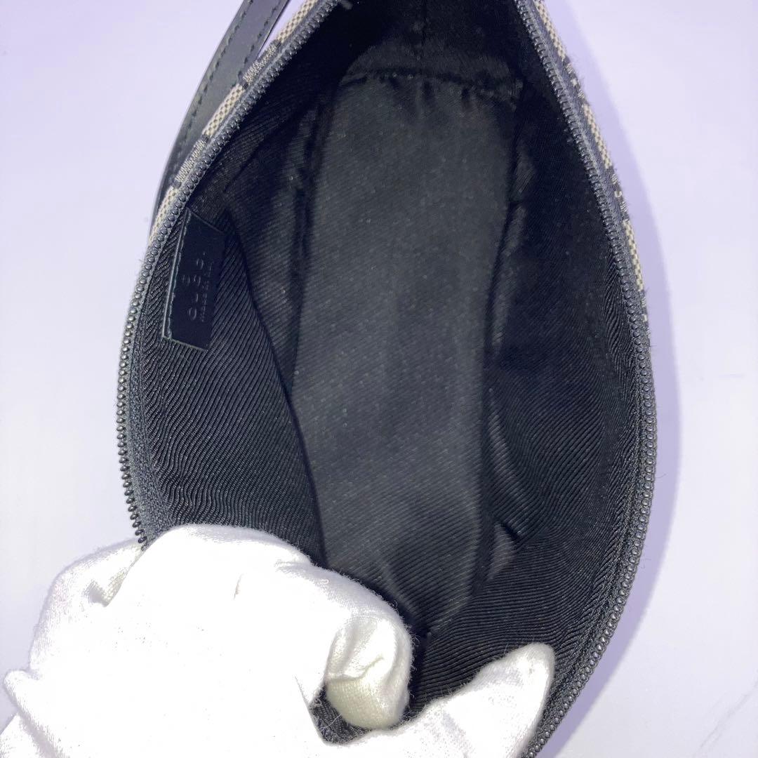 GUCCI アクセサリーポーチ GG キャンバス グレー ブラック コンパクト