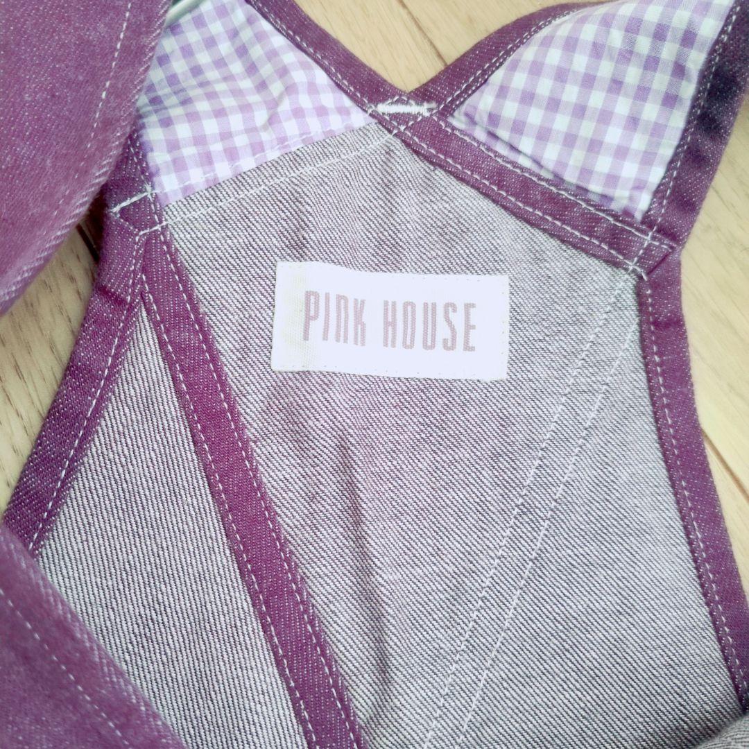 美品 ピンクハウス コットン 紫 オーバーオール ギンガム裏地 マーガレット